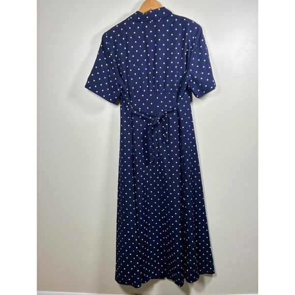Vintage Dressbarn Polka Dot Dress XL Navy Blue Tie Back Classic Pinup Nautical - Picture 3 of 10